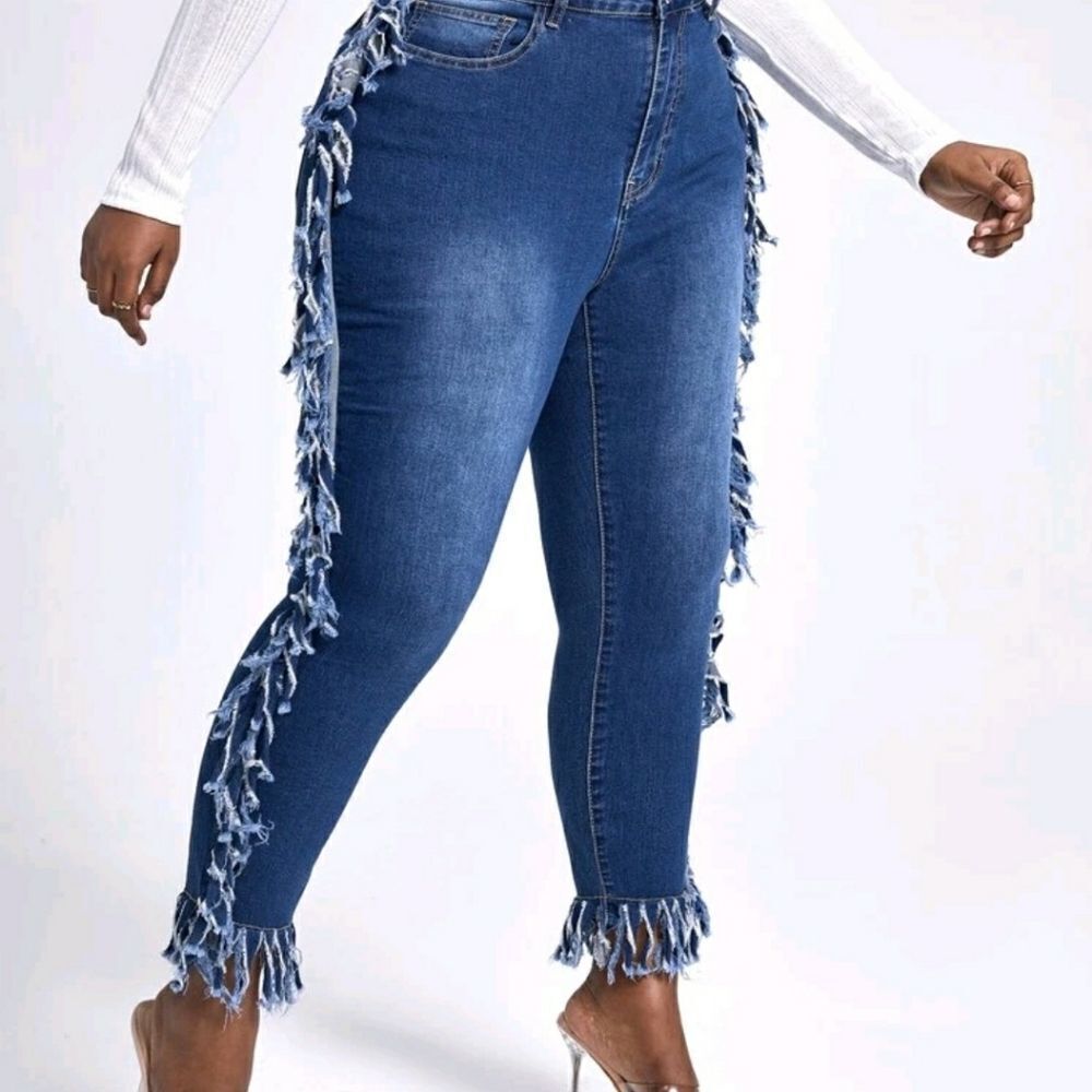 SXY Plus High Waist Frayed Trim Skinny Jeans